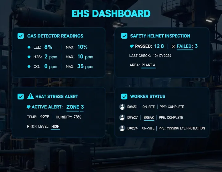 Connected safety dashboard for PPE