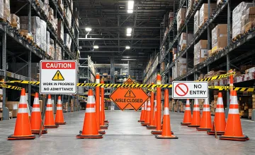 Traffic cones and facility signs