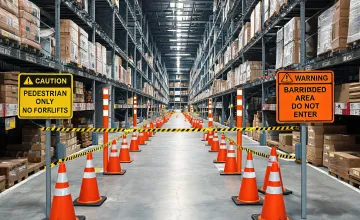 Traffic cones and facility signs